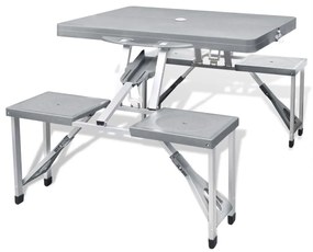 vidaXL Conjunto mesa campismo c/ 4 bancos alumínio extra cinza-claro