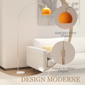 Candeeiro de chão em forma de arco com interruptor de pé, em mármore, metal e plástico, 26x90x180 cm, branco e laranja