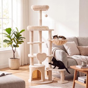 Árvore para Gatos, Altura Total: 149 cm Postes de Sisal Natural, Bege