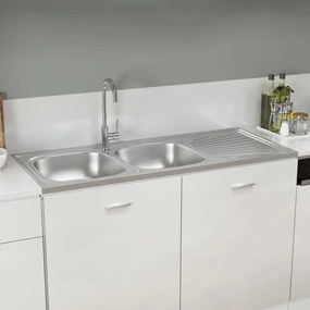 147238 vidaXL Lava-louça cozinha + cuba dupla 1200x500x155 mm inox prateado