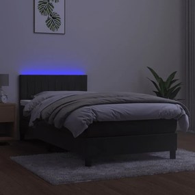 Cama box spring c/ colchão/LED 80x200 cm veludo cinzento-escuro