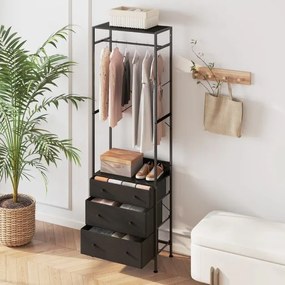 Guarda Roupa com gavetas com barra para pendurar e prateleiras para entrada do quarto 55 x 28 x 176 cm Preto
