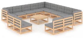 vidaXL 14 pcs conjunto lounge de jardim com almofadões pinho maciço
