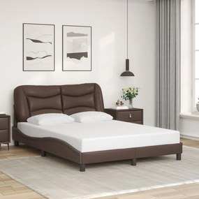 Estrutura cama c/ cabeceira 140x200cm couro artificial castanho