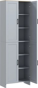Armário de cozinha com 60 L x 30 P x 170,5 A, armário alto com 4 portas e prateleiras ajustáveis, design moderno, cinzento