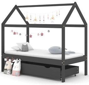 Cama p/ crianças c/ gaveta 80x160 cm pinho maciço cinza-escuro