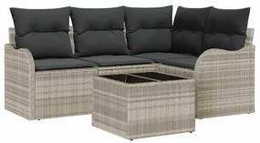 Conjunto de Sofás de Jardim vidaXL de 5 Peças com Almofadas Cinza Ratt