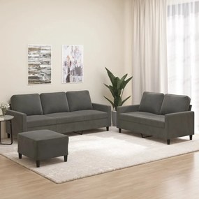 vidaXL 3 pcs conjunto de sofás com almofadões veludo cinzento-escuro