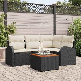 vidaXL Conjunto de Sofá de 5 Peças para Jardim com Almofadas Preto Rattan Poliéster Acácia