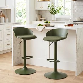 Conjunto de 2 Bancos de Bar Giratórios, 42 x 42 x 75-96,5 cm, Altura Regulável, Verde