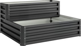 Outsunny Caixa de Plantio de 2 Níveis Floreira Exterior de Aço com Desenho de Escada para Cultivos 120x101x58 cm Cinza Escuro | Aosom Portugal