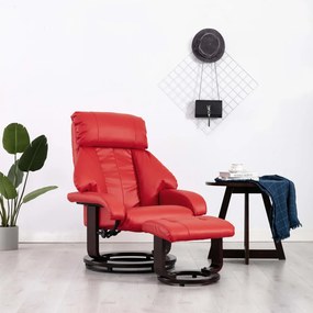 vidaXL Cadeira TV reclinável c/ apoio de pés couro artificial vermelho