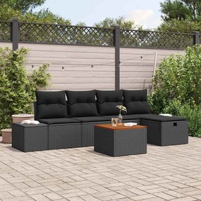 vidaXL Conjunto de Sofá de Jardim de 6 Peças com Almofadas Rattan Preto