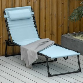 Espreguiçadeira Dobrável com Apoio de Cabeça Reclinável 4 Posições e Estrutura em Aço 189x58x30 cm Azul Claro