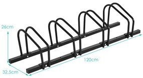 Suporte estacionamento de bicicletas para 4 bicicletas para casa Jardim Parque Garagem 120 x 32,5 x 26 cm Preto