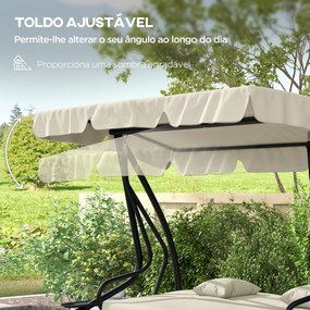 Banco Baloiço de Jardim 3 Lugares Convertível em Cama com Toldo Ajustável e 2 Almofadas  200x120x164 cm Creme