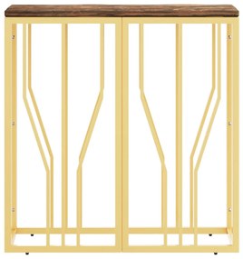 Mesa consola aço inoxidável/madeira recuperada maciça dourado