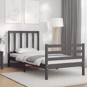 vidaXL Estrutura de cama com cabeceira 90x200 cm madeira maciça cinza