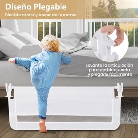 Barreira de Cama para Crianças Pequenas Dobrável de 100 cm com Capa Removível e Lavável e Correia de Segurança Branca
