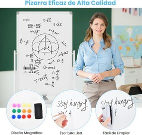 Quadro magnético móvel para apagar a seco 60x90cm Dupla face com suporte Rodas 360° Altura ajustável 151-178cm na escola Escritório Branco