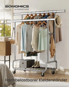 Guarda roupa aberto, cabide ajustavel, com prateleira e ganchos 52,5 x (107-149,8) x (144,2-164,2) prateado