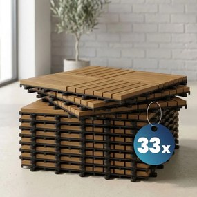 Conjunto de 33 unidades Ladrilho de madeira de acácia Quattro Mosaico, 30 x 30 cm castanho