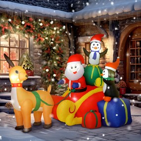 Pai Natal Insuflável com Trenó Pinguins e Renas Insufláveis de Natal com Luzes LED Decoração de Natal 180x120x155 cm Multicor