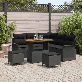Conjunto de Sofá de Jardim de 8 Peças com Almofadas Vime Preto Acácia