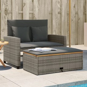 vidaXL Sofá jardim c/ almofadões 2 lugares vime PE/acácia maciça cinza