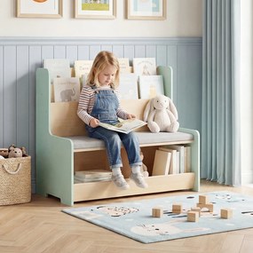 Banco com arrumação infantil 80 x 48 x 74,5 cm,  3 em 1, almofada acolchoada, capa removível, estante e compartimentos abertos para crianças a partir