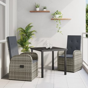 vidaXL Conjunto de Jantar de Jardim com Almofadas - Cinza Rattan Poliéster