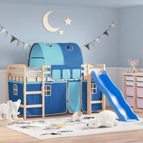 vidaXL Cama alta para criança com túnel 90x200 cm pinho maciço azul