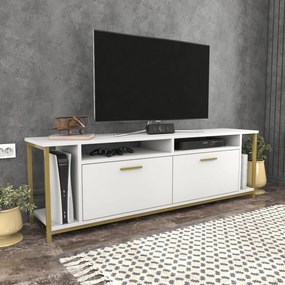TV Stand Omar – Branco e Dourado – 160 cm x 35 cm x 50,8 cm