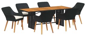 Conjunto de Jantar de Jardim de 7 Peças em Rattan Sintético Preto
