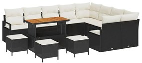 Conjunto de Sofá de Jardim com Almofadas 13 Peças Preto Rattan de Poli