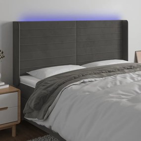 Cabeceira de cama c/ LED veludo 163x16x118/128 cm cinza-escuro