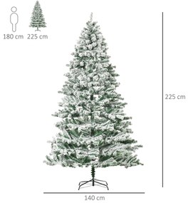 Árvore de Natal Ø140x225cm Neve Artificial com 1083 Pontas de PVC Base Dobrável e Suporte de Metal Decoração de Natal para Interiores Verde e Branco