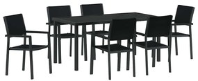 Conjunto de Jantar de Jardim 7 Peças em Rattan e Poliéster Preto.