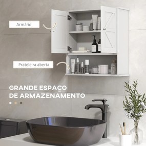 Armário de Parede para Casa de Banho Rústico com Compartimento Prateleira Ajustável 58x20x61,4 cm Branco