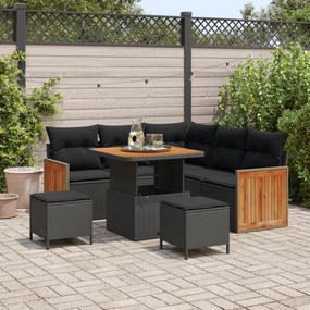 Conjunto de Sofá de Jardim vidaXL 8 Peças com Almofadas Preto Rattan P