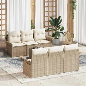vidaXL Conjunto de Sofá de Jardim de 7 Peças com Almofadas Beijinho e Rattan