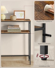 Mesa consola com 2 prateleiras 20 x 100 x 80 cm castanho vintage-Preto