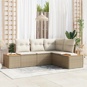 Conjunto de Sofá para Jardim de 4 Peças com Almofadas Bege Rattan Sintético Acácia