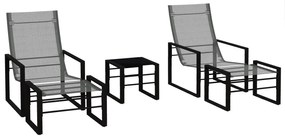 Outsunny Sala de Jardim 5 Peças 2 Lugares com 2 Cadeiras 2 Apoios de Pés e 1 Mesa Metal Preto Assento em Tecido de Malha Cinza | Aosom Portugal