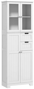 HOMCOM Móvel alto de armazenamento, armário com portas de vidro e prateleiras ajustáveis para banheiro, cozinha, sala, branco | Aosom Portugal