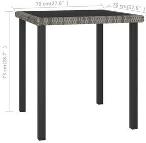 Mesa de jantar para jardim 70x70x73 cm vime PE cinzento