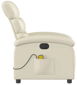 Poltrona massagens reclinável elétrica couro artificial creme