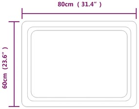 Espelho de casa de banho com luzes LED 80x60 cm