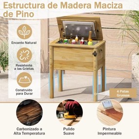 Geleira de madeira de 51 L para bebidas com 3 camadas de isolamento, pega prática, abre latas e orifício para esvaziar 67 x 47 x 74 cm Natural