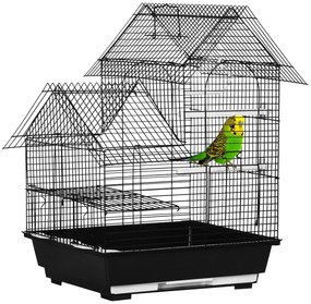 PawHut Gaiola para Pássaros 39x33x47cm com 3 Portas 2 Comedouros 2 Poleiros Baloiço Bandeja Amovível e Alça de Transporte Preto | Aosom Portugal